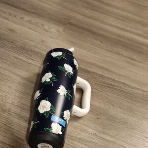 Floral Navy Travel Mug with Handle
